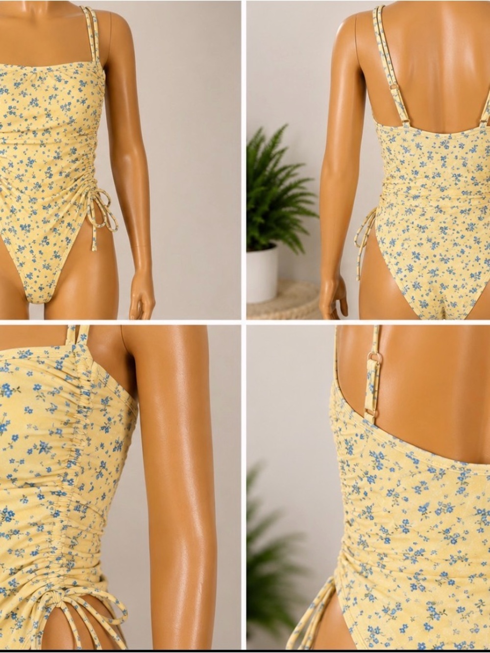 wild fable Yellow Floral One-Piece Swimsuit with Blue Print